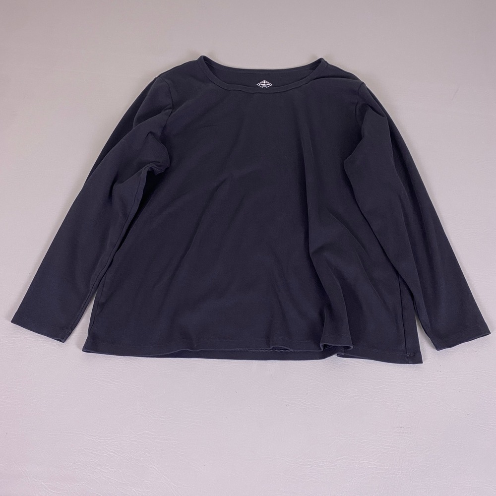 St. Johns Bay Essential Tee Women's Plus Size 1X‎ Black Long Sleeve 100% Cotton